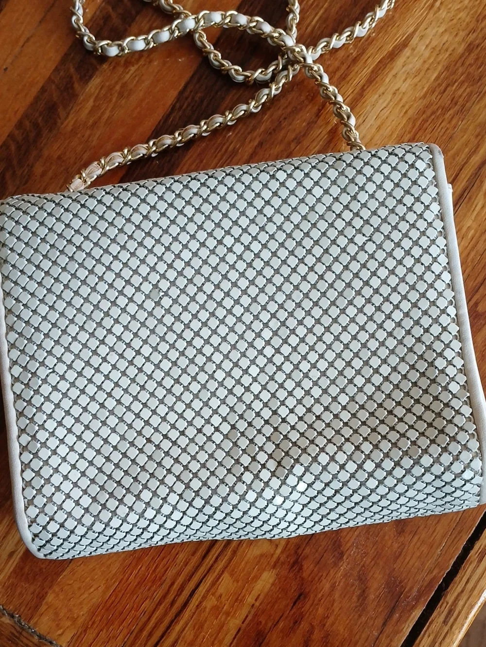 Vintage Whiting And Davis Ivory Metal Mesh Crossbody Purse